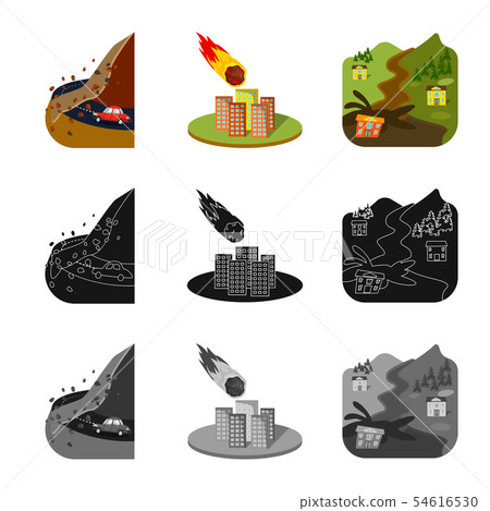 Vector design of weather and distress icon. Set of weather and crash stock symbol for web. Vector design of weather and distress icon. Set of weather and crash stock symbol for web. 54616530