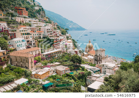 View of the town of Positano with flowers View of the town of Positano with flowers 54616975