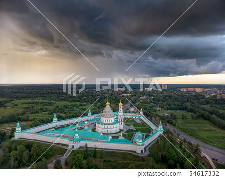 New Jerusalem Monastery in overcast weather, aerial view 54617332
