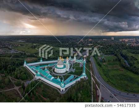 New Jerusalem Monastery in overcast weather, aerial view New Jerusalem Monastery in overcast weather, aerial view 54617335