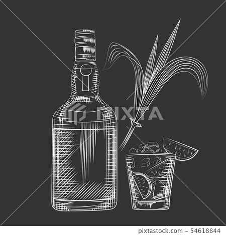 Hand draw cane leaves on black chalkboard 54618844