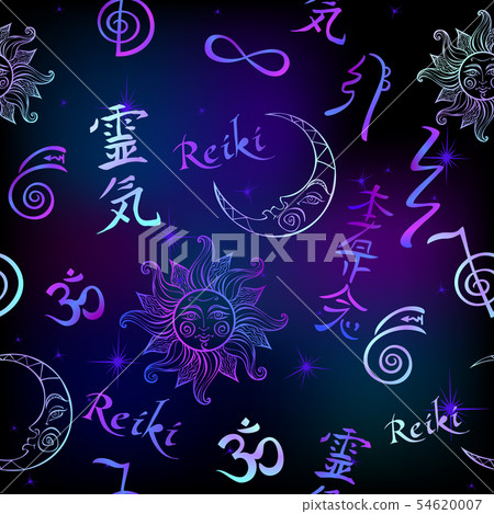 Seamless pattern with Reiki energy symbols. Seamless pattern with Reiki energy symbols. 54620007