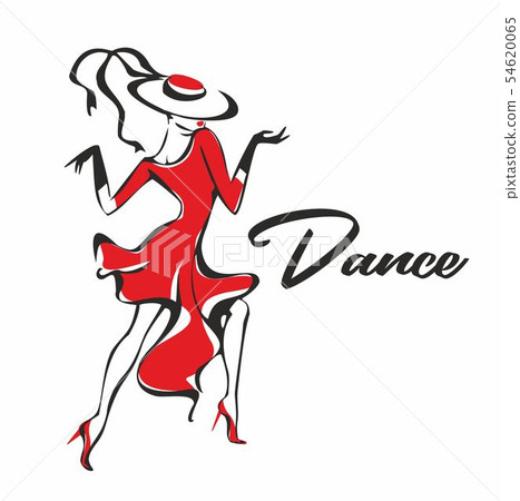 Girl in a red dress dancing . The girl in the hat. 54620065