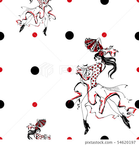 Girl dancing flamenco. Seamless pattern. Gypsy. 54620197