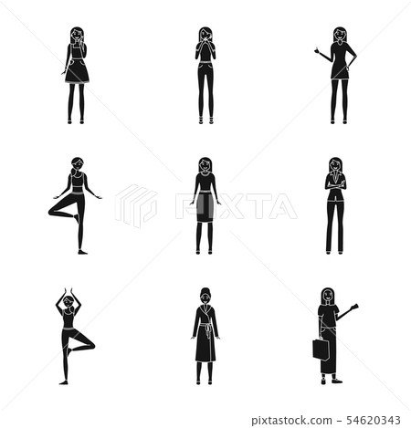 Vector illustration of emotions and female icon. Set of emotions and body stock symbol for web. 54620343