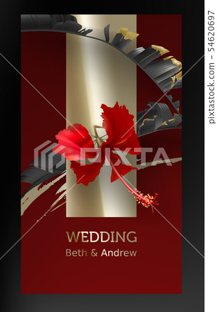 Tropical black and gold leaves on dark background 54620697