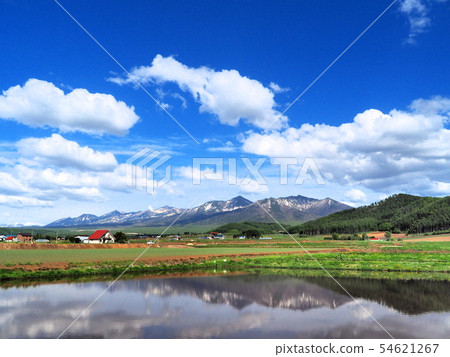 Naka Furano in the early summer magnificent panorama of the blue sky and the Daisetsu Mountains 54621267