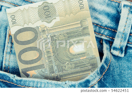 Currencies euro in jeans pocket 54622451