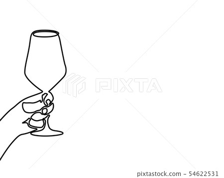 Hand holding a wineglass. Continuous line one... - Stock Illustration ...