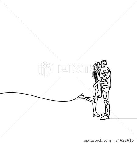 Continuous one line man and woman hug and kiss - Stock Illustration ...