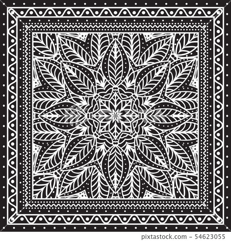 Black and white Bandana print design with borders for fashion textile. Black and white Bandana print design with borders for fashion textile. 54623055