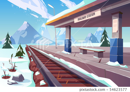 Railway station mountains winter snowy landscape 54623577