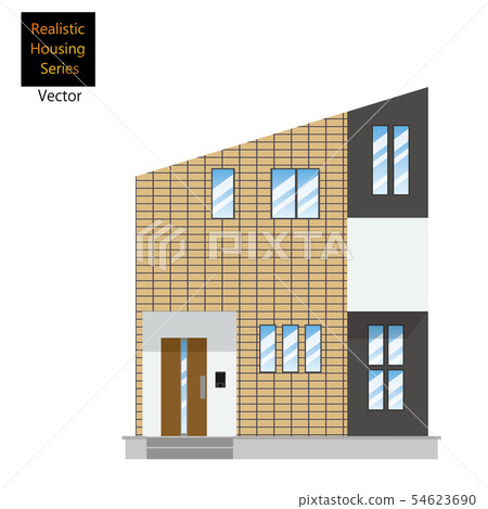 Illustration of a detached house, tiled single house (two-story) _ My home, wooden house _ vector data 54623690