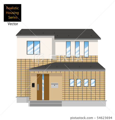 Illustration of a detached house, tiled single house (two-story) _ My home, wooden house _ vector data 54623694
