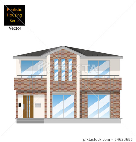 Illustration of a detached house, tiled single house (two-story) _ My home, wooden house _ vector data 54623695