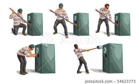 thief openning bank safe set thief openning bank safe set 54623773