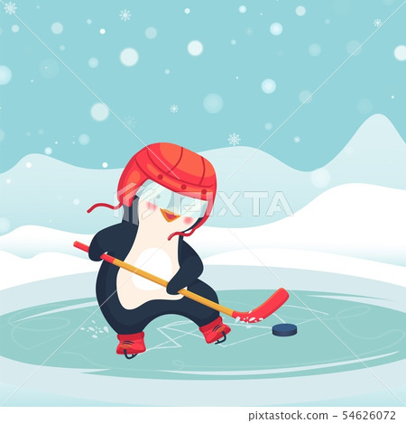 penguin play ice hockey in the winter 54626072