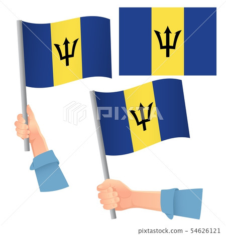Barbados flag in hand set Barbados flag in hand set 54626121