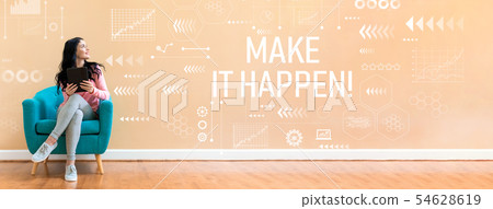Make it happen with woman using a tablet 54628619