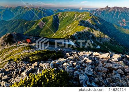 Kasumigatake Sanso and Kasumigatake at dusk as seen from the Northern Alps, Kasumigatake Kasumigatake Sanso and Kasumigatake at dusk as seen from the Northern Alps, Kasumigatake 54629514