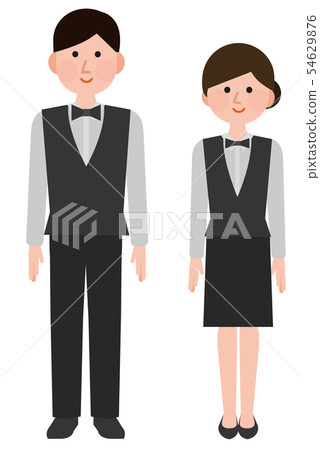 職業咖啡店店員男女全長正面插圖 54629876