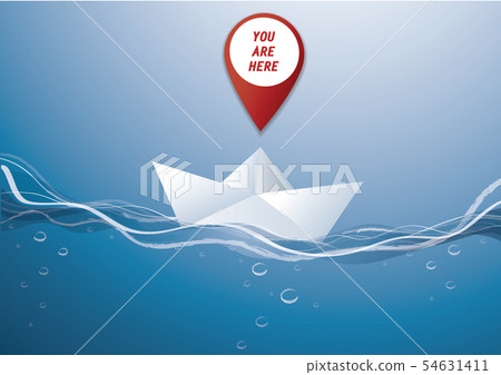 pin location icon on paper boat vector 54631411