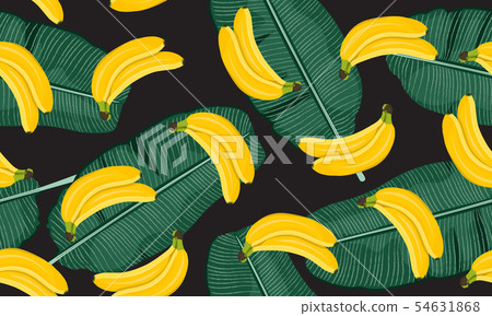 Banana seamless pattern with banana leaves, Bunch Banana seamless pattern with banana leaves, Bunch 54631868