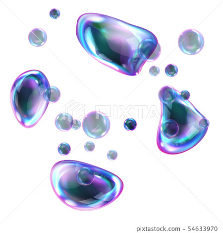 Bursting soap rainbow bubbles with reflections 54633970
