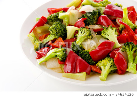 炒紅辣椒和西蘭花 炒紅辣椒和西蘭花 54634126