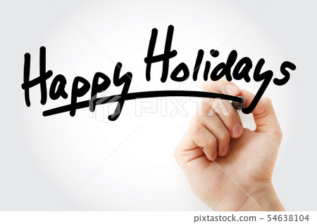 Happy Holidays text with marker 54638104