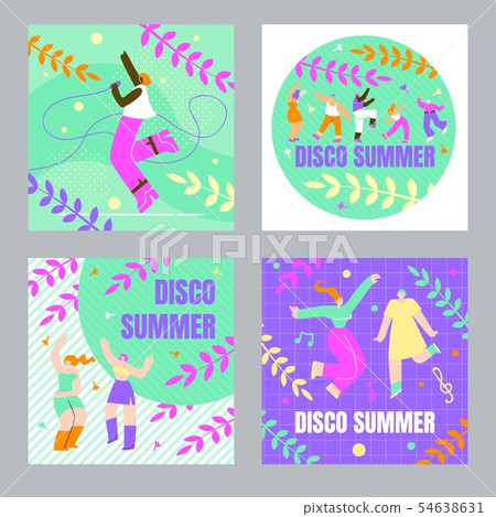 Set Dancing People, Poster Disco Summer Cartoon. 54638631