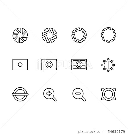 Photography and photo camera, video shooting icon simple symbols set. Photo camera settings Photography and photo camera, video shooting icon simple symbols set. Photo camera settings 54639179