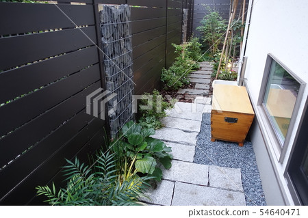 A small garden with a gabion Light up when twilight A small garden with a gabion Light up when twilight 54640471