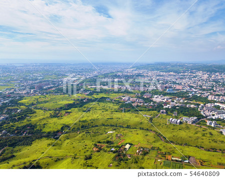 Aerial view of highways and high voltage metal 54640809