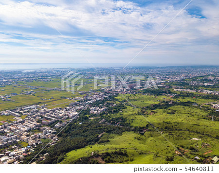 Aerial view of highways and high voltage metal 54640811