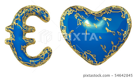 Symbol collection euro and heart made of golden shining metallic. Collection of gold shining 54642845