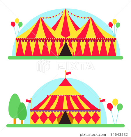 Circus show entertainment tent marquee outdoor festival with stripes flags carnival illustration. Circus show entertainment tent marquee outdoor festival with stripes flags carnival illustration. 54643382