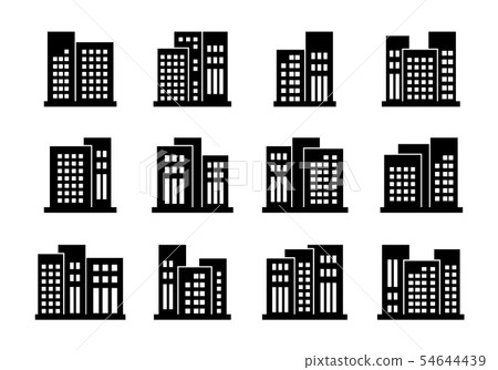 Black icons buildings and vector company set, 54644439