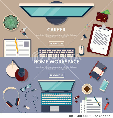 Flat design vector illustration of workspace - Stock Illustration ...