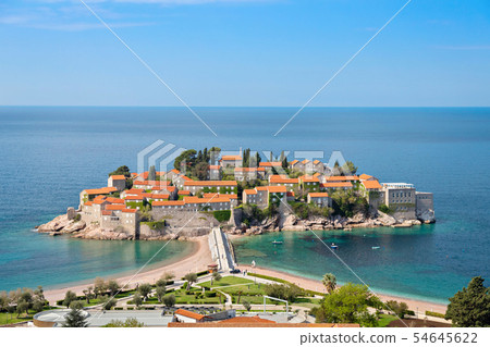 Sveti Stefan island at dusk, Montenegro 54645622