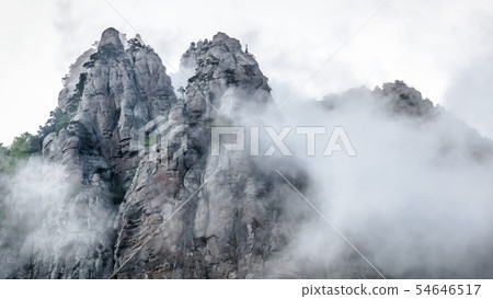 Mountain landscape with low clouds or mist, Mountain landscape with low clouds or mist, 54646517