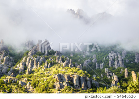 Mountain landscape with fog, Crimea, Russia Mountain landscape with fog, Crimea, Russia 54646520