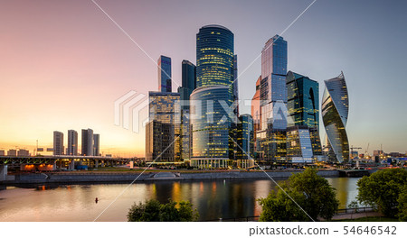 Panorama of Moscow-City skyscrapers at night, 54646542