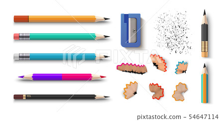 Collection of brightly colored pencils with shadow and eraser, Stock  vector