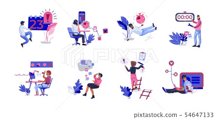 Scenes of people organizing work. Failing and falling persons at work, ineffective office and 54647133