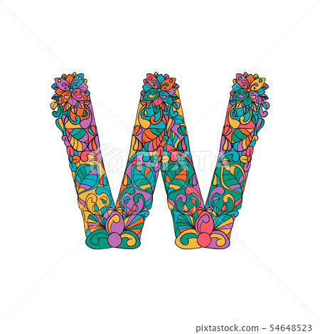 Colorful Ornamental Alphabet Letter W Font 54648523