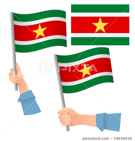 Suriname flag in hand set 54650938
