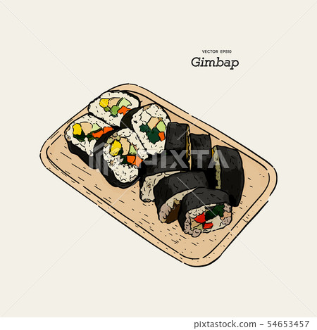 Korean traditional dish gimbap. Korean sushi. 54653457