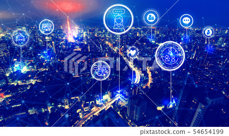 Social media theme with aerial view of Tokyo 54654199