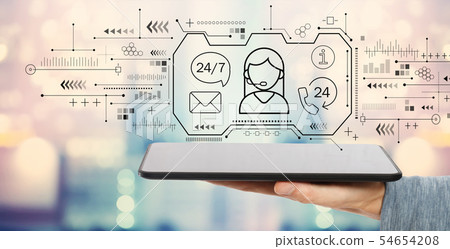 Customer service 24 hours 7 days a week with tablet computer Customer service 24 hours 7 days a week with tablet computer 54654208